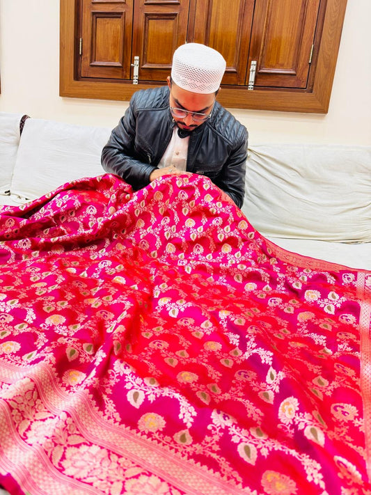 Pure Banarasi Katan Silk Mina Jaal Saree