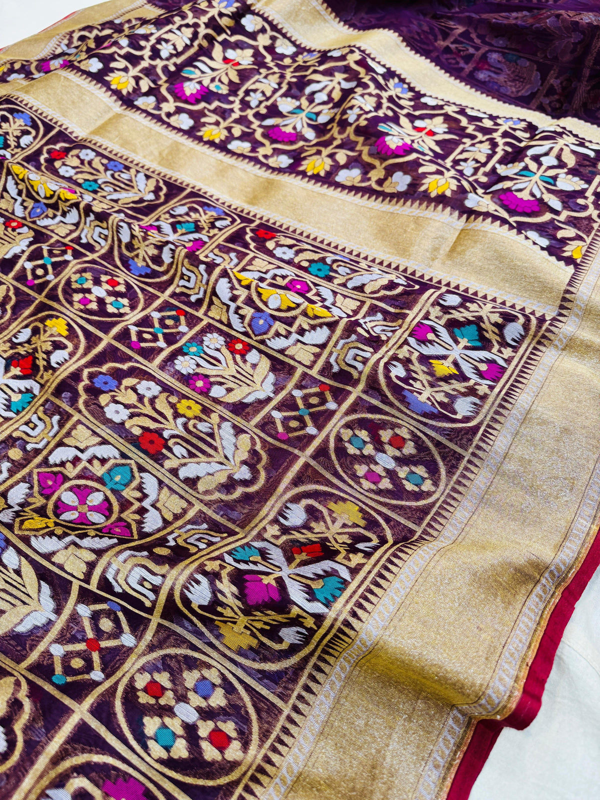 Kora Jamdani Multi Meena Saree