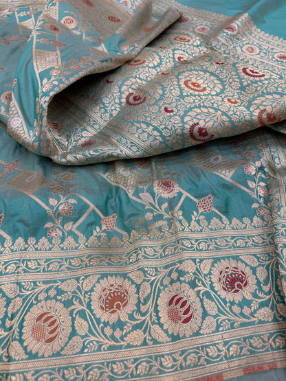 Pure Banarasi Katan Silk Meena Jaal Saree
