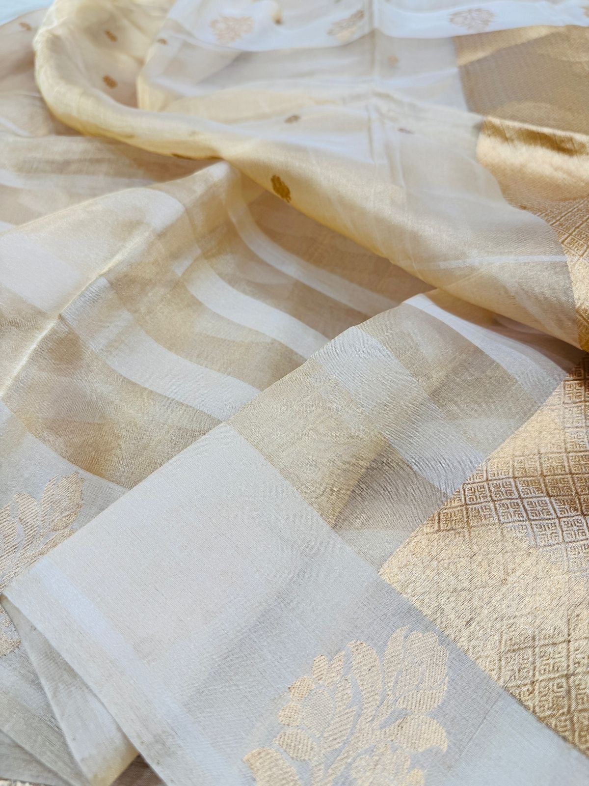 Natural Gold Tissue Silk Satin Border Saree