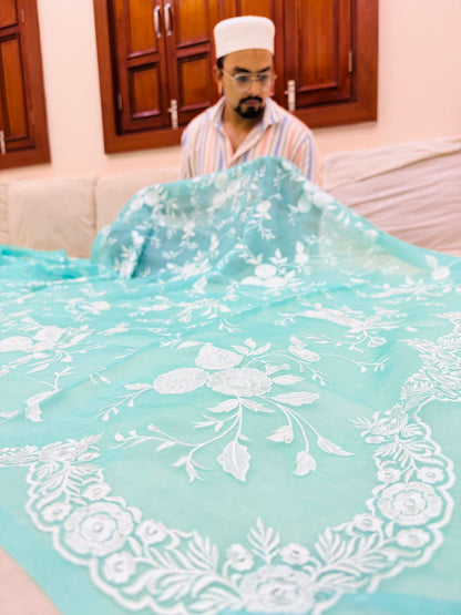 Pure Banarasi Kora Silk Embroidery Saree