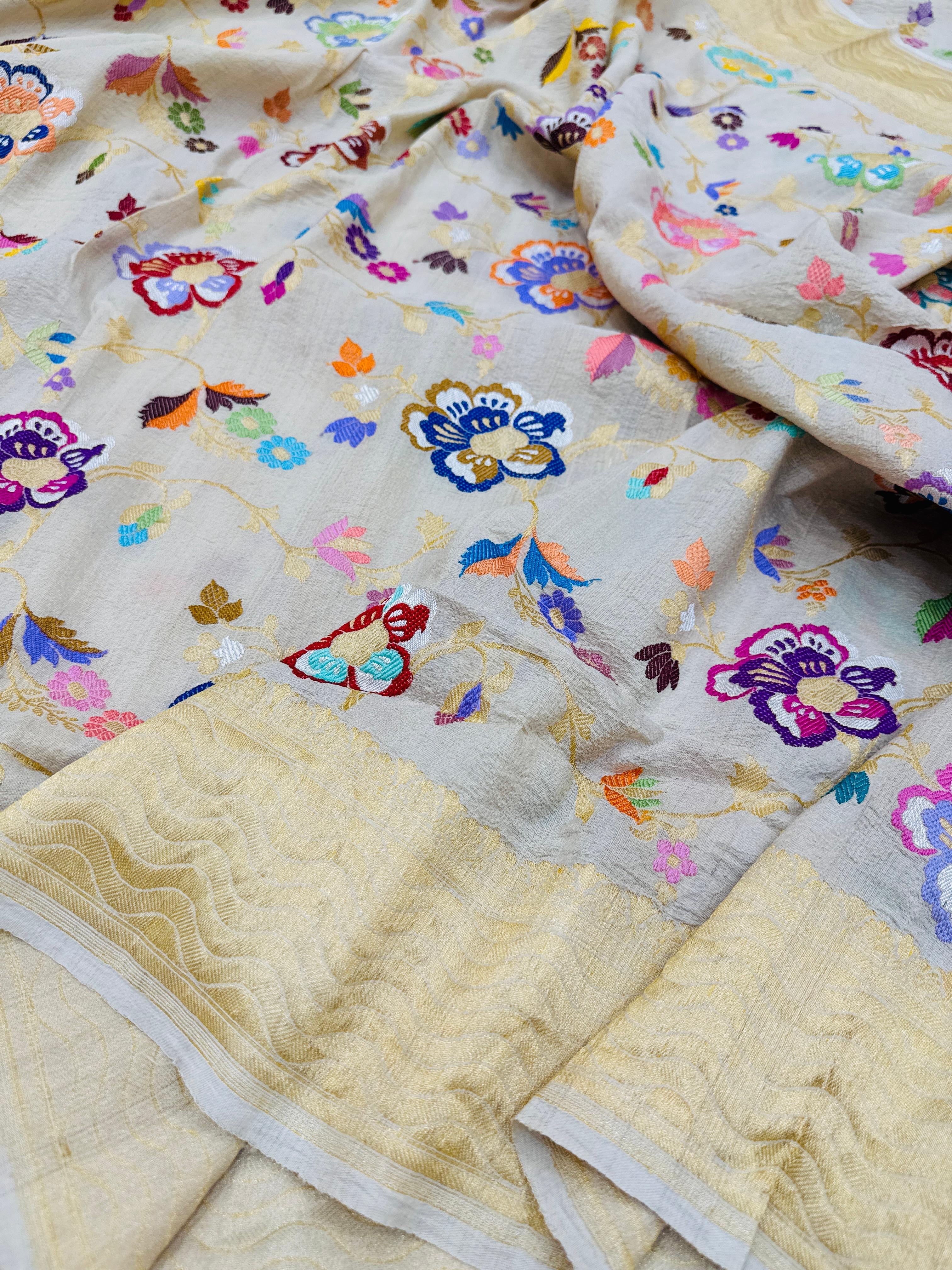 Handwoven Tusser Georgette Multicolor Mina Jaal Saree