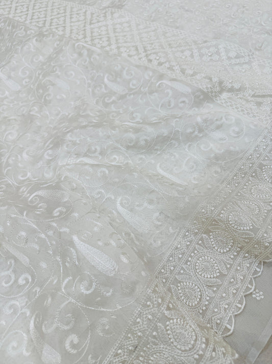 Pure Banarasi Kora Embroidery Saree