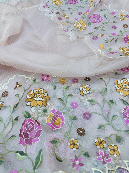 Pure Banarasi Kora Tissue Patch Work Embroidery Saree