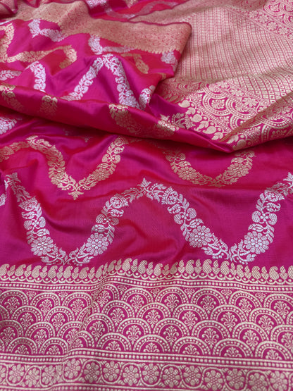 Pure Banarasi Katan Silk Kadhwa Zig Zag Saree