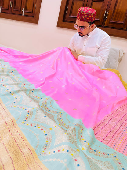 Pure Banarasi Katan Silk Mina Buti Skirt Border Saree