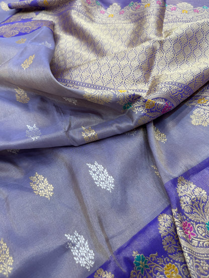 Pure Banarasi Katan Tissue Silk Kadiyal Border Saree