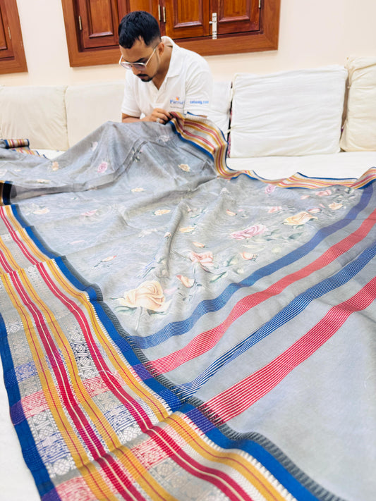 Pure Banarasi Chanderi Digital Print Saree