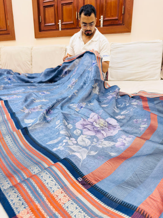 Pure Banarasi Chanderi Digital Print Saree