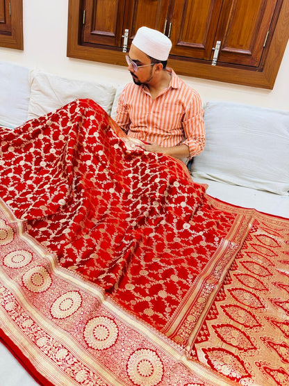 Pure Banarasi Satin Jaal Skirt Border Saree