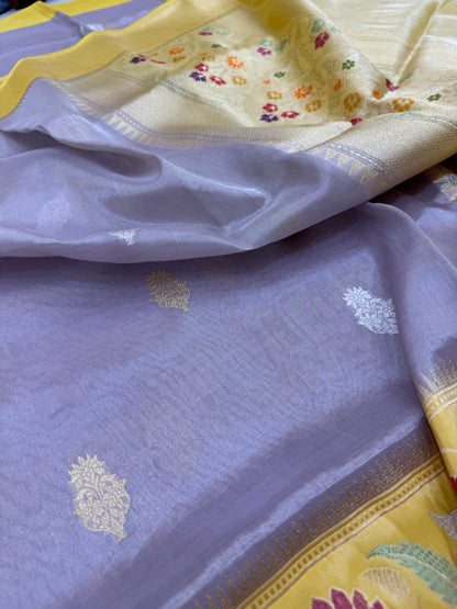 Pure Banarasi Kora Tissue Silk Kadhwa Buta Saree