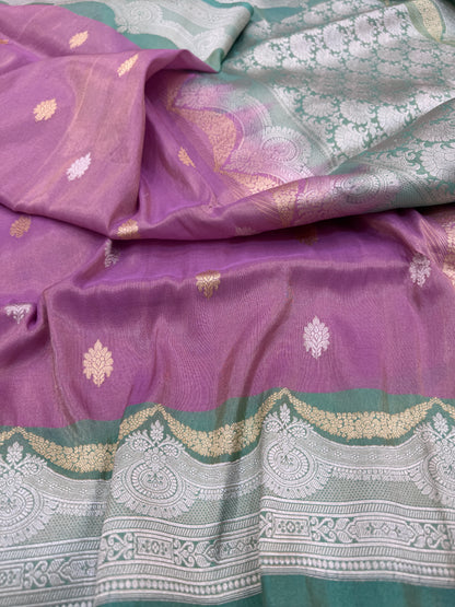 Pure Banarasi Katan Tissue Silk Kadiyal Border Saree