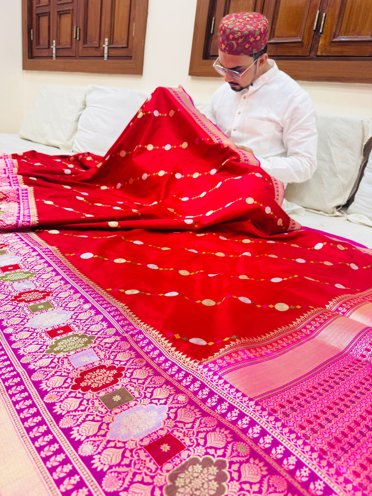 Pure Banarasi Katan Silk Mina Buti Skirt Border Saree