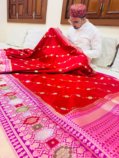 Pure Banarasi Katan Silk Mina Buti Skirt Border Saree