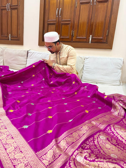 Pure Banarasi Katan Silk Strips Saree