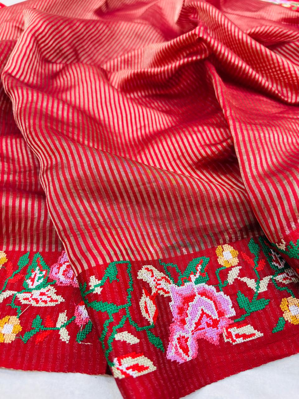 Tissue Stripe Embroidery Saree