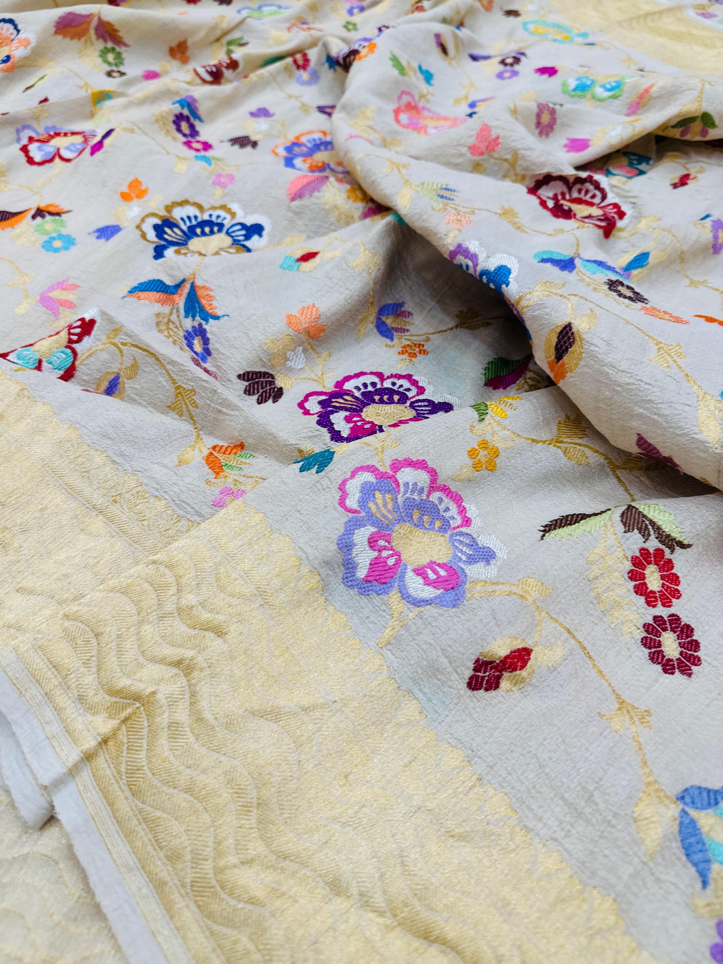 Handwoven Tusser Georgette Multicolor Mina Jaal Saree
