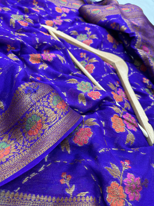 Pure Banarasi Chiffon Tilfi Floral Jaal Saree