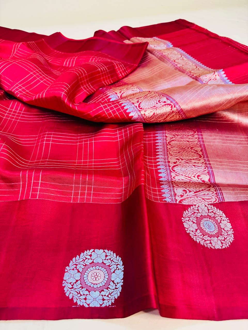 Red Mango Silk  Check Satin Border Saree