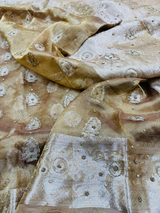 Pure Banarasi Tissue Cutdana Hand Embroidery Saree