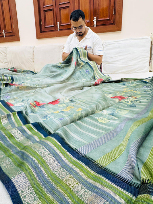 Pure Banarasi Chanderi Digital Print Saree