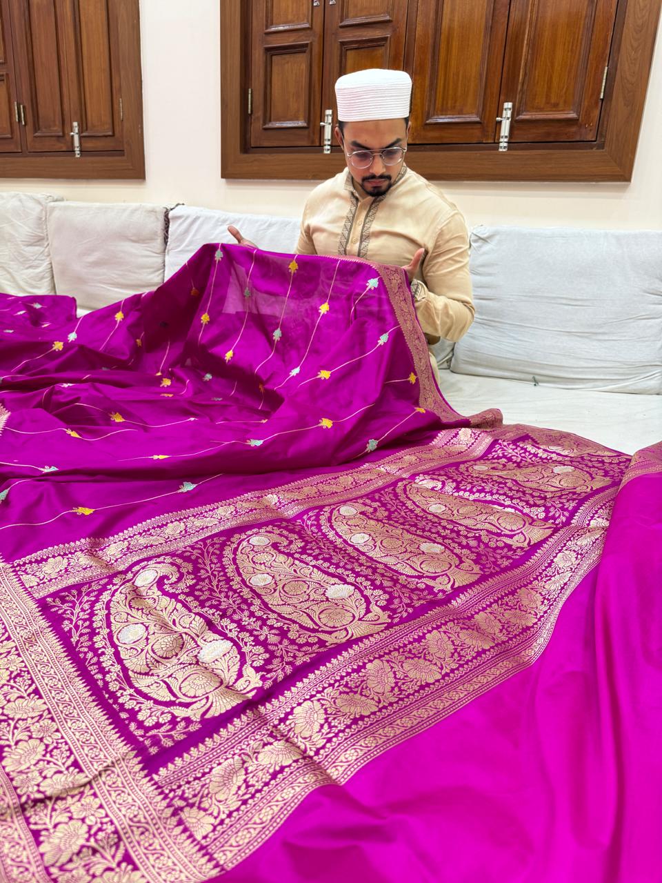 Pure Banarasi Katan Silk Strips Saree