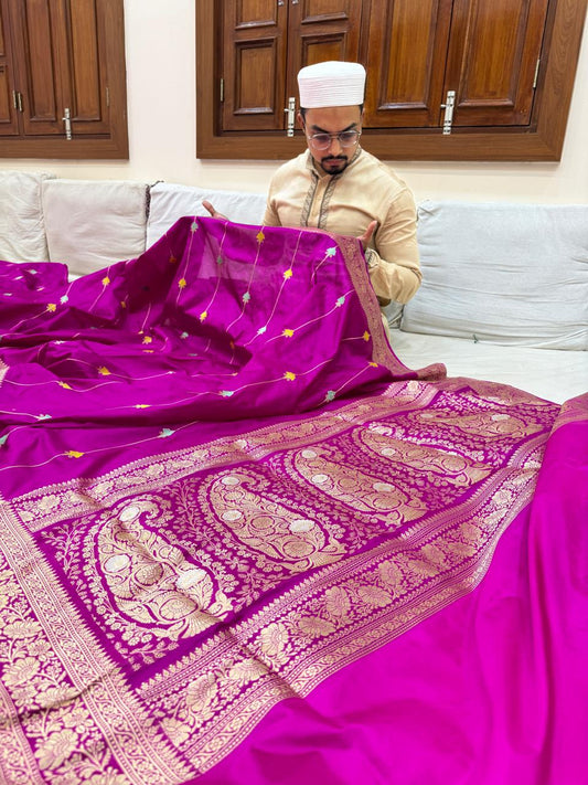 Pure Banarasi Katan Silk Strips Saree