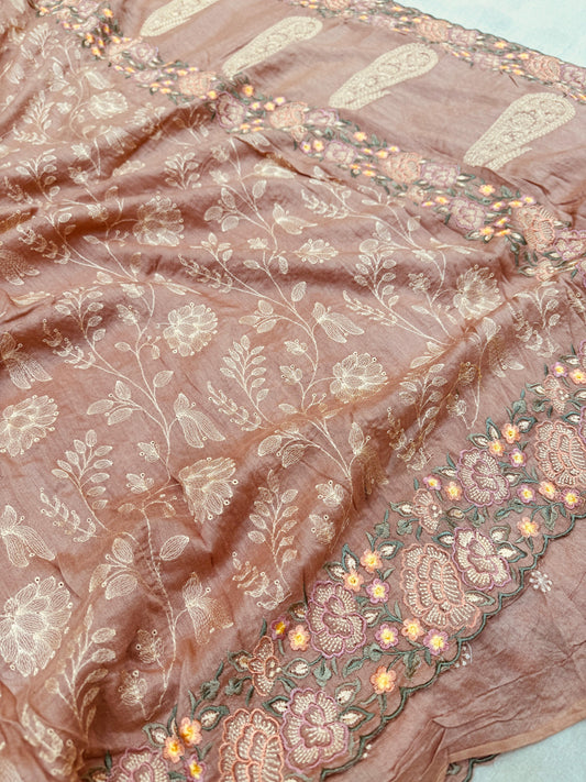 Pure Banarasi Tasar Silk Embroidery Saree