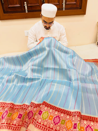 Pure Banarasi Kora Tissue Silk Stripe Saree