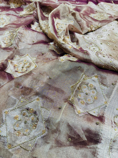 Pure Banarasi Tissue Cutdana Hand Embroidery Saree