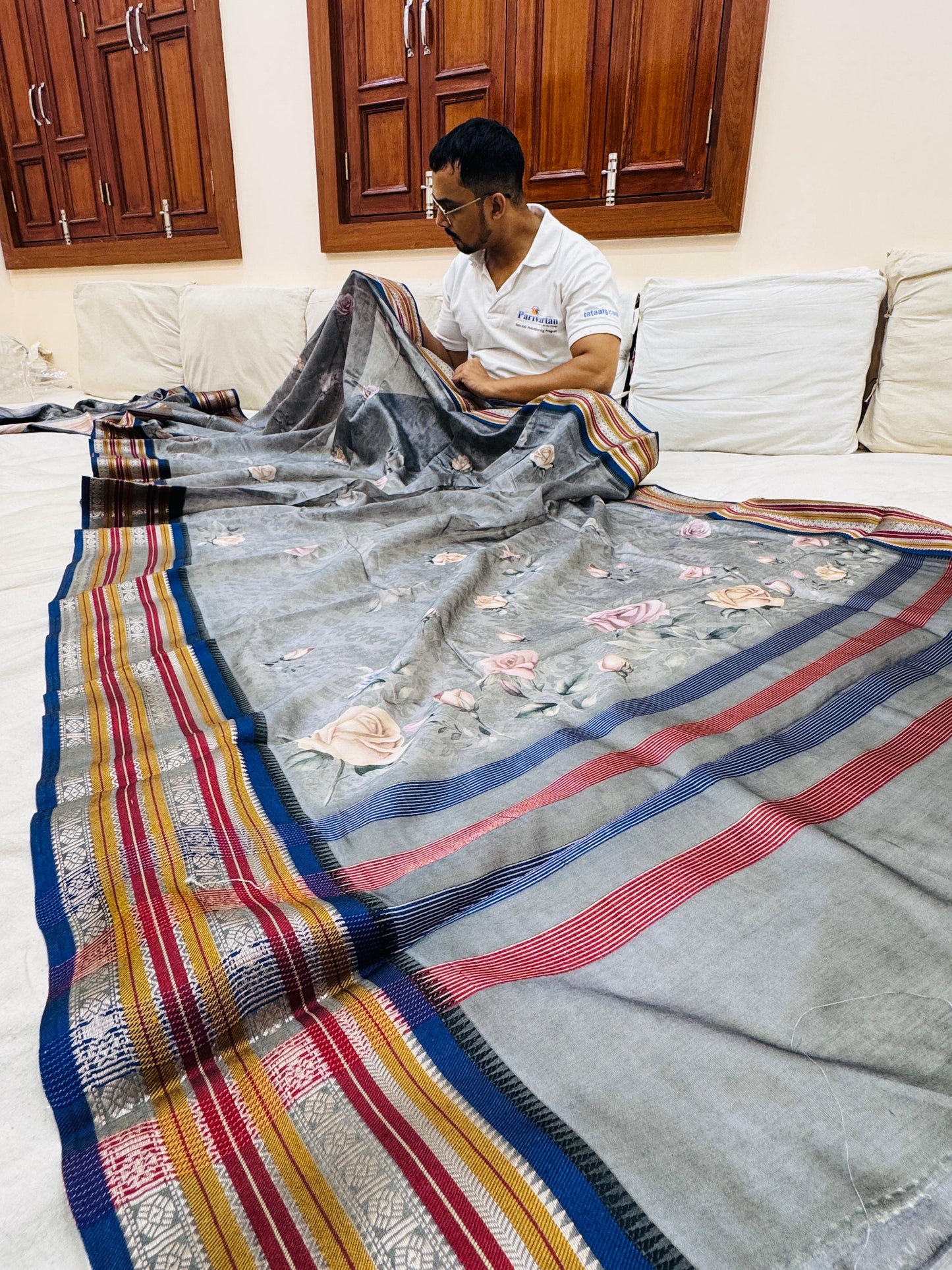 Pure Banarasi Chanderi Digital Print Saree