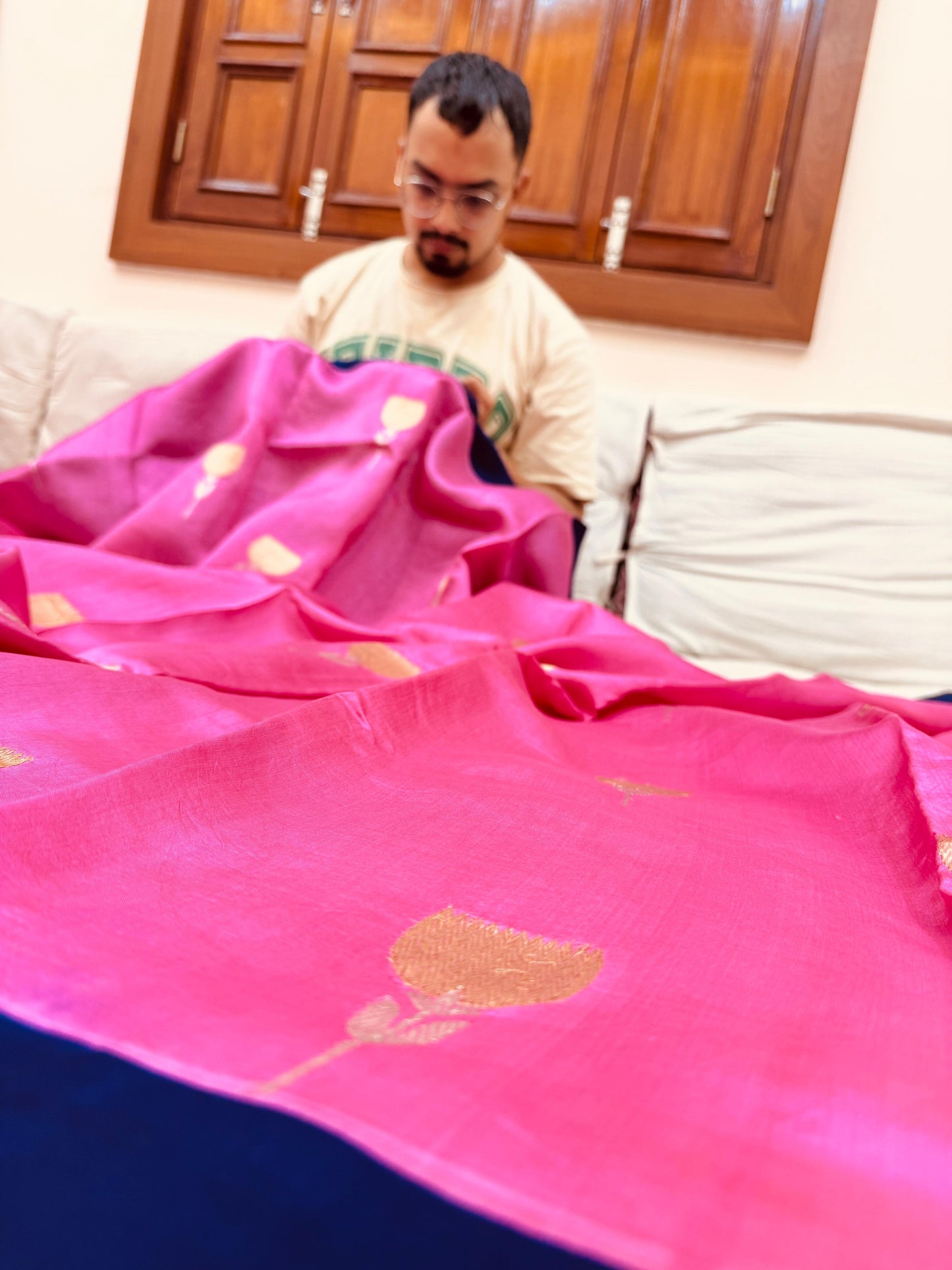 Pure Banarasi Dupion Silk Kadhwa Buta Saree