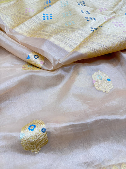 Pure Banarasi Kora Tissue Silk Kadhwa Buta Saree