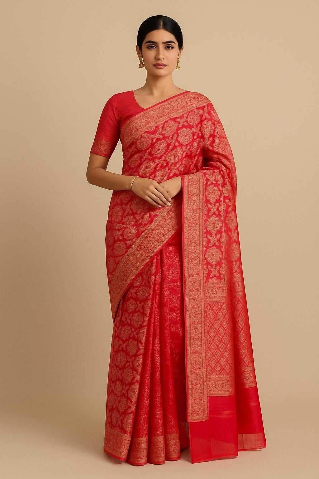 Pure Banarasi Kora Silk Jaal Saree With Satin Border