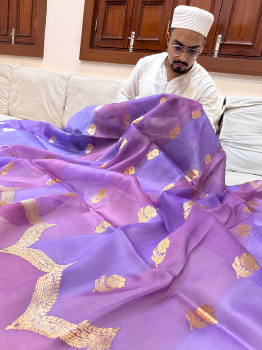 Pure Banarasi Organza Silk Kadhwa Buta Open Border Saree