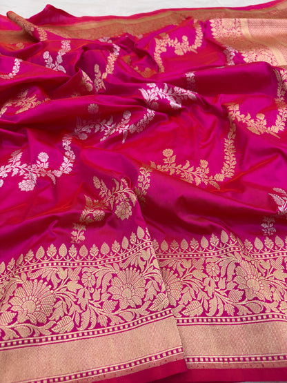 Pure Banarasi Katan Silk Kadhwa Cross Saree