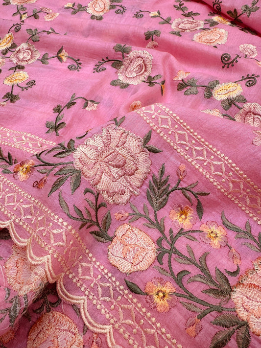 Pure Banarasi Tasar Silk Embroidery Saree