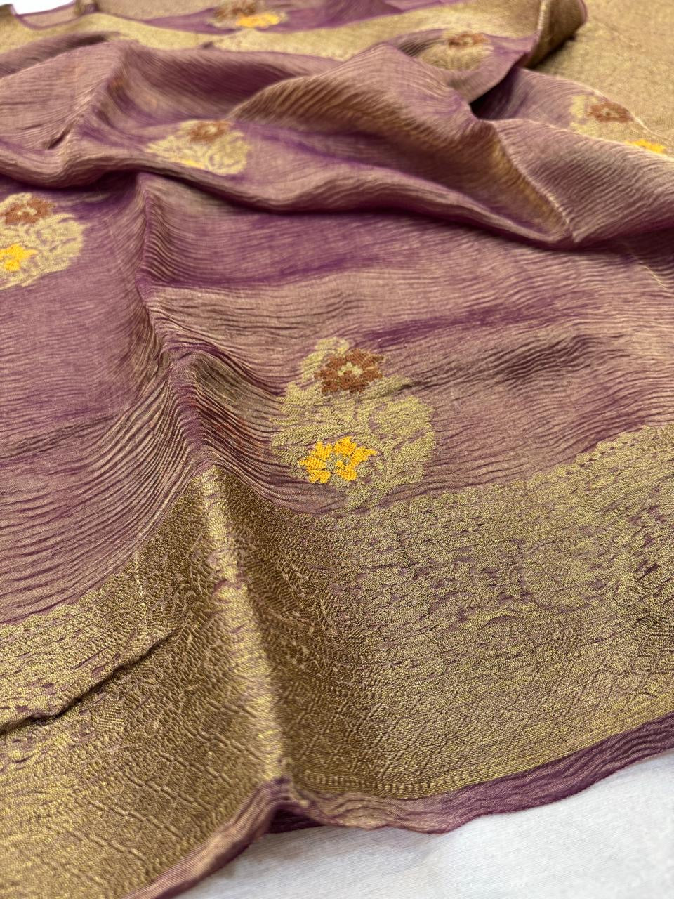 Pure Banarasi Crush Tissue Silk Sarees