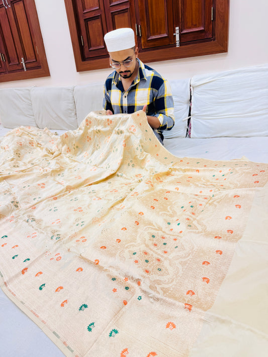 Pure Banarasi Katan Silk Mina Jaal Saree