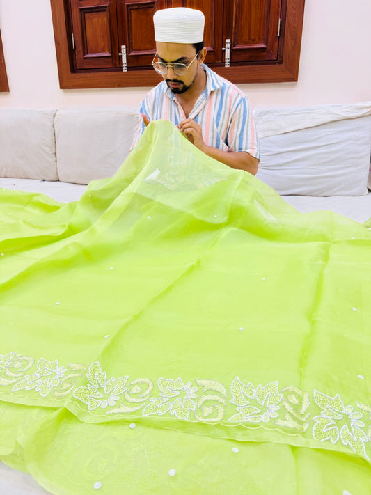 Pure Banarasi Kora Silk Embroidery Saree