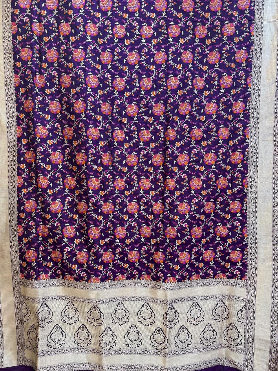 Pure Banarasi Katan Silk Mina Jaal Saree