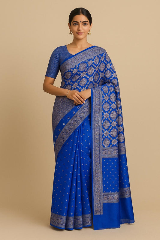 Pure Banarasi Kora Silk Jaal Saree With Satin Border