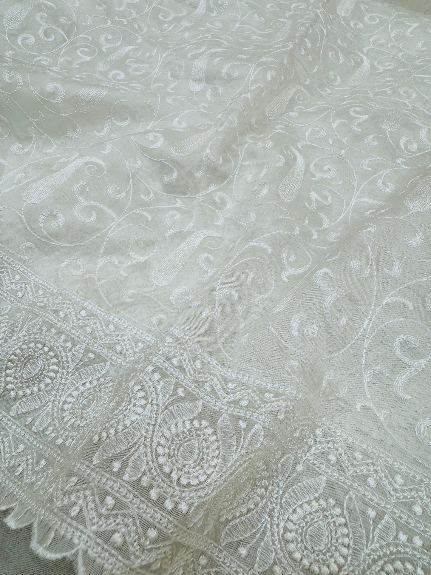 Pure Banarasi Kora Embroidery Saree