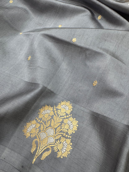 Pure Banarasi Dupion Silk Kadhwa Buta Satin Border Saree