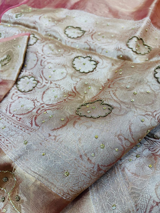 Pure Banarasi Tissue Cutdana Hand Embroidery Saree