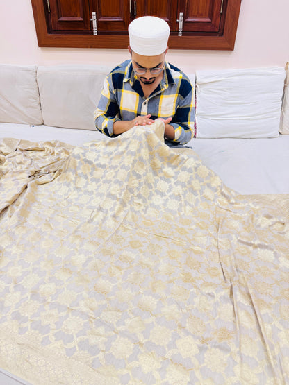 Pure Banarasi Munga Silk Jaal Saree