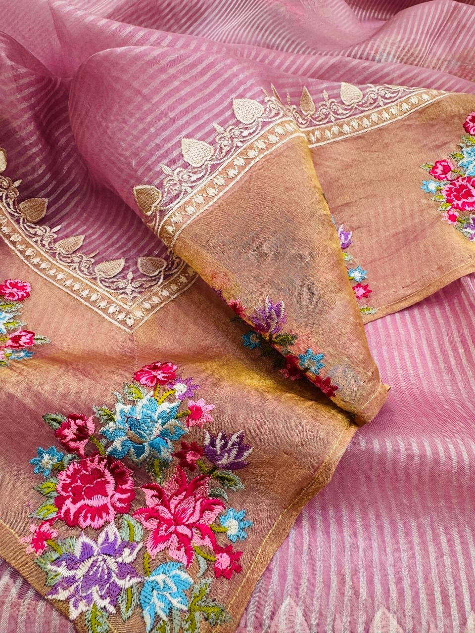 Tissue Stripe Embroidery Saree