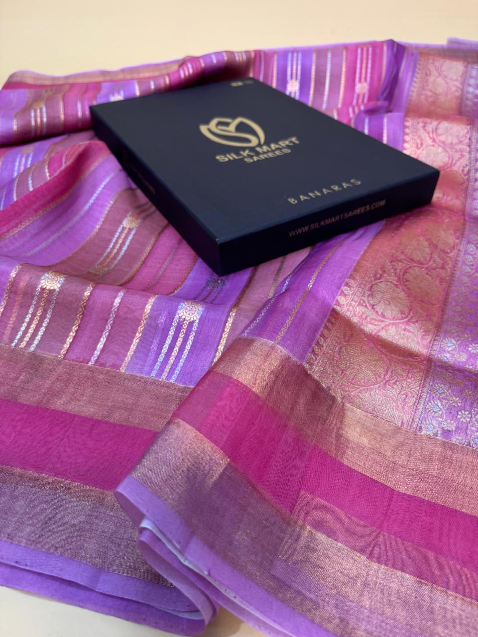 Kora Organza Silk Rangkaat Stripe Saree