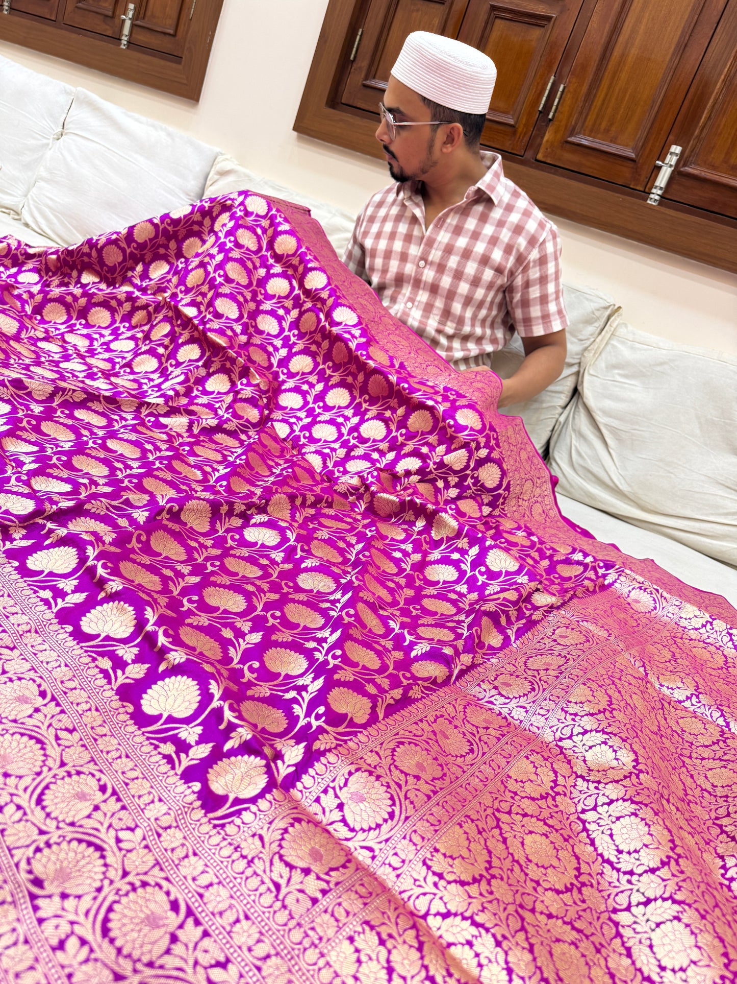 Pure Banarasi Katan Silk Jaal Saree