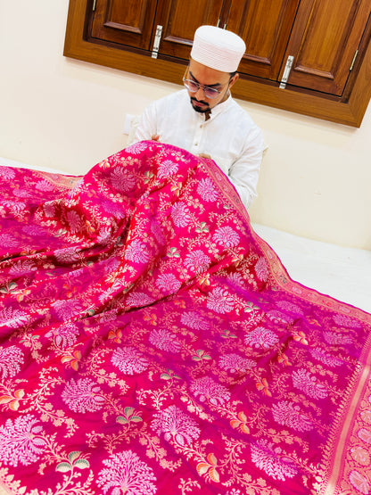 Pure Banarasi Katan Silk Mina Jaal Saree